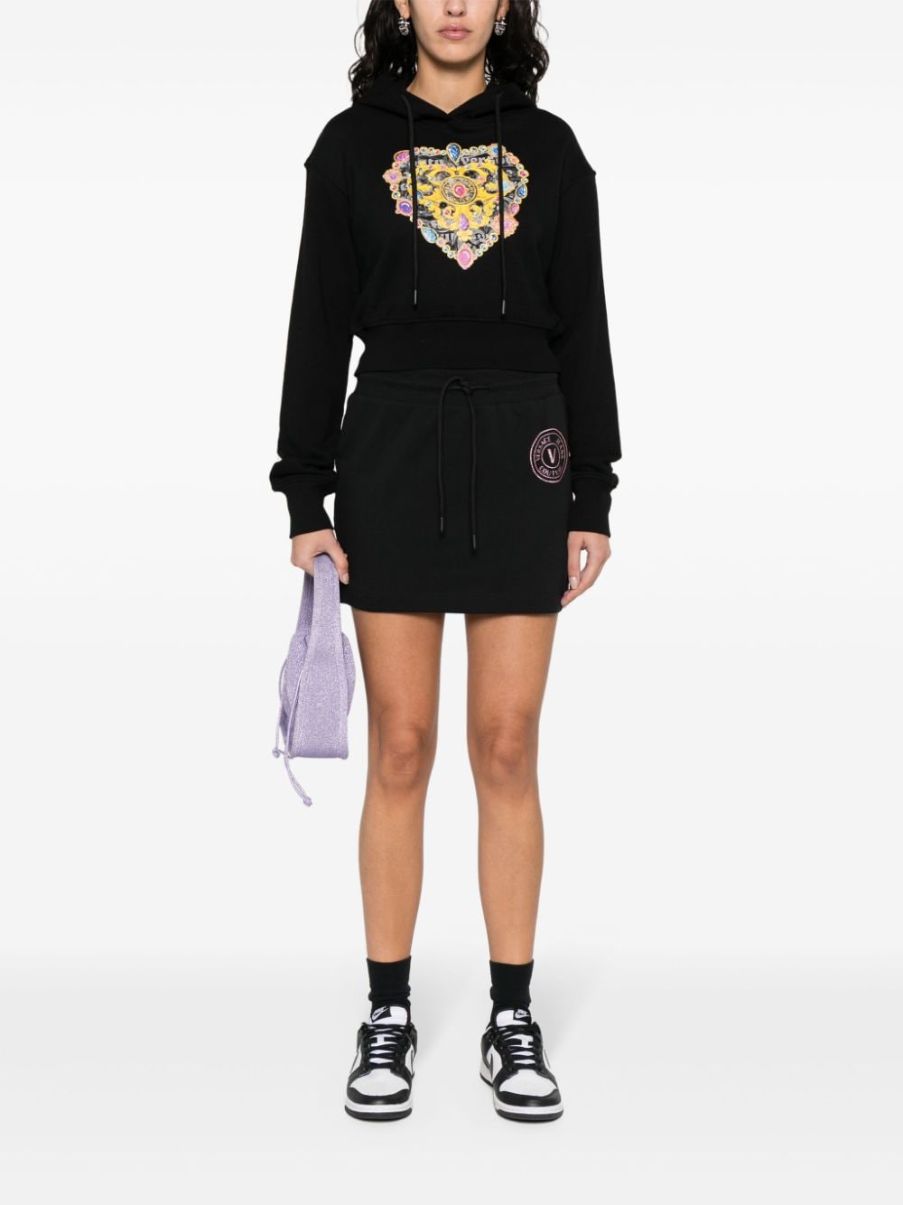 Versace Jeans Couture logo-print cropped hoodie - Zwart