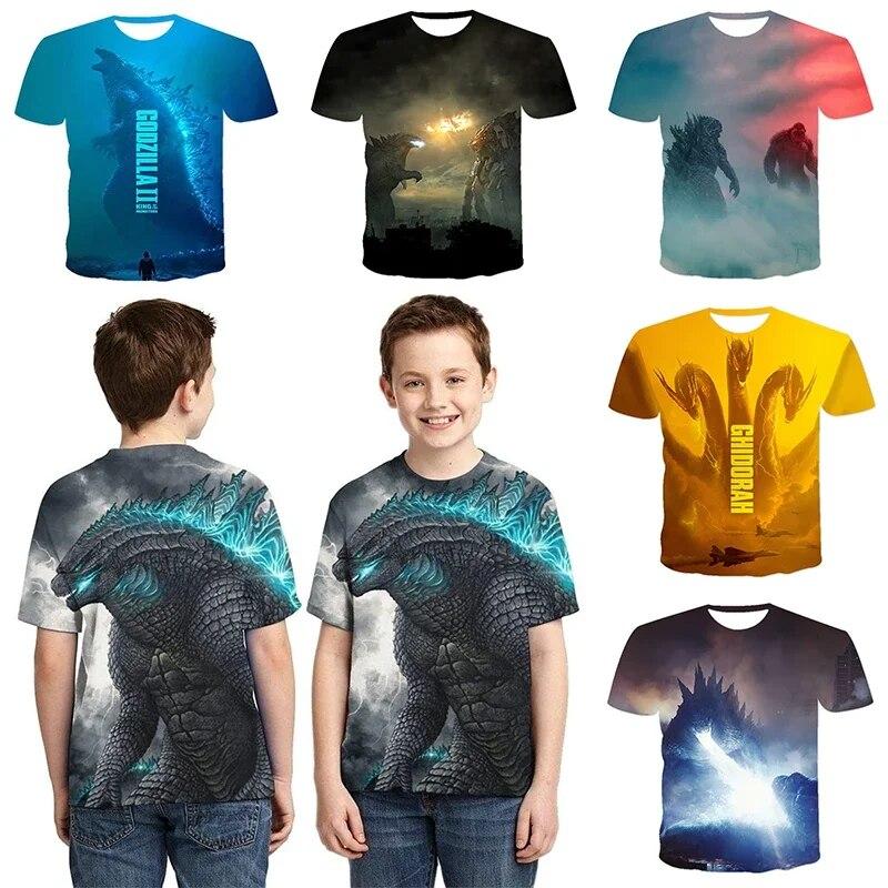ETST WENDY 013 Godzilla Vs Monster King Kong T-shirt 3D Digital Printing T-shirt Cartoon Kids Boys Girls Short-sleeved Summer Clothing Gift