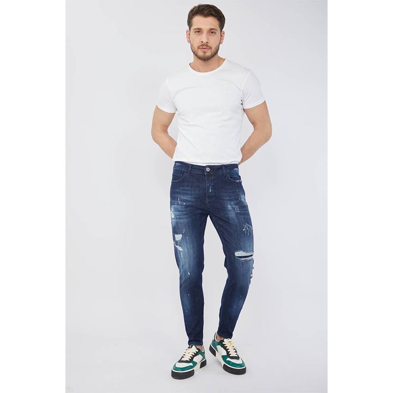 Blue White Heren skinny fit jeans met kleurstofdetail donkerblauw