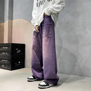 VIYOO Paarse brede jeans voor mannen Ins mode hiphop denim broek Vintage casual broek streetwear oversized bodems mannelijke Y2K kleding