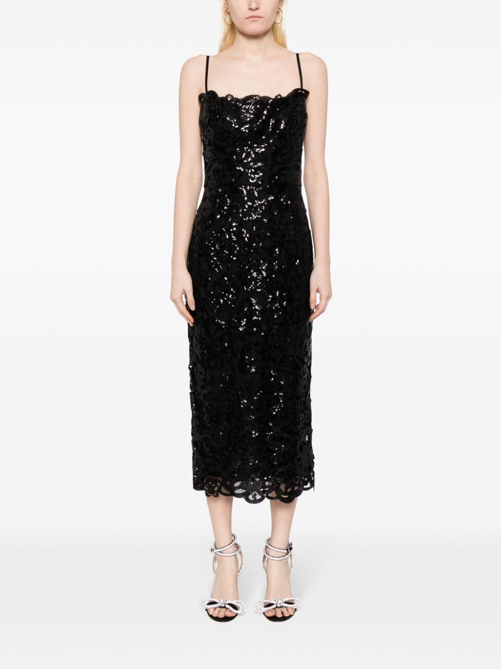 Marchesa Notte Midi-jurk met bloemenprint - Zwart