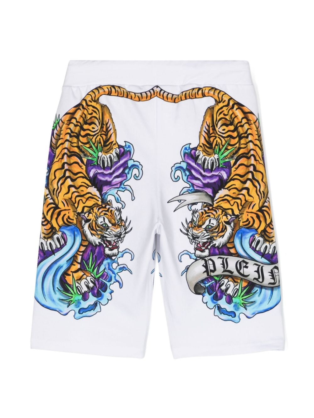 Philipp Plein Junior tiger-print track shorts - Wit