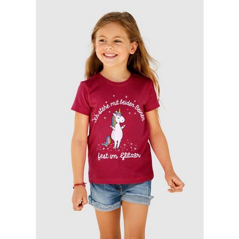 KIDSWORLD T-shirt print eenhoorn met glinstereffecten