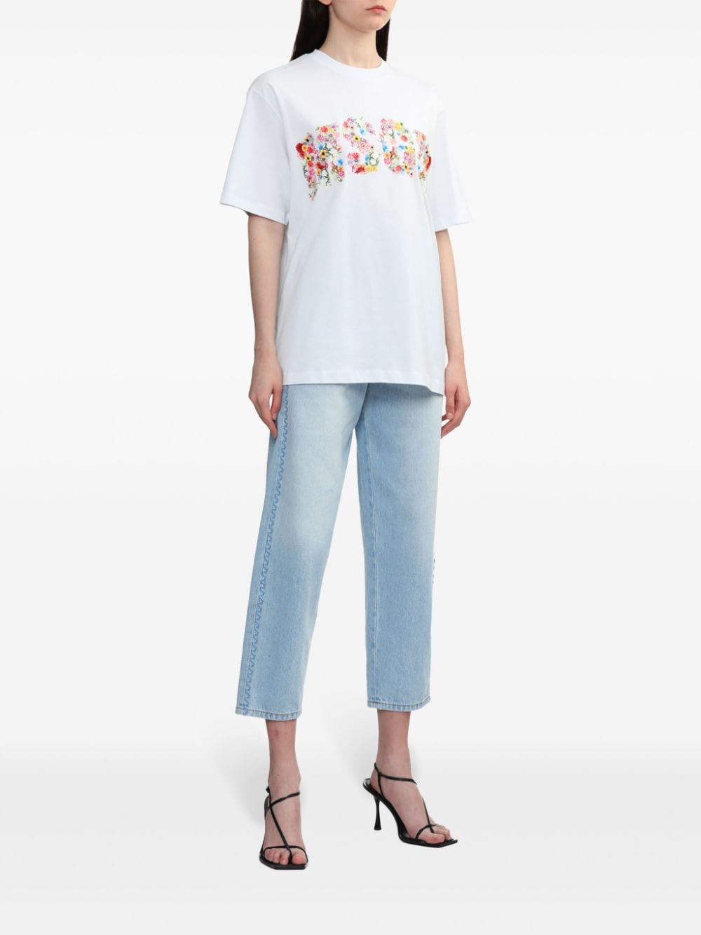 MSGM logo-embroidered mid-rise jeans - Blauw
