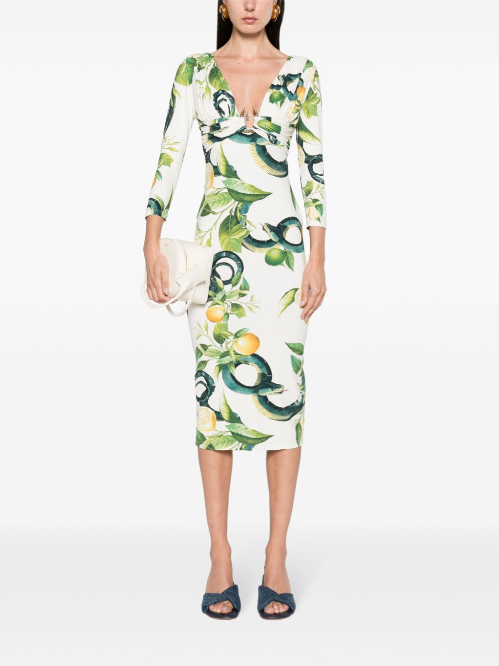 Roberto Cavalli Midi-jurk met slangenprint - Beige