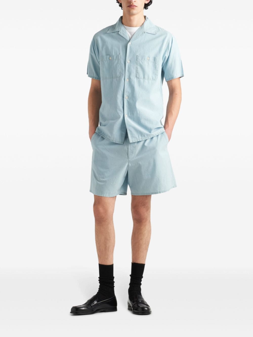 Prada Shorts met elastische taille en triangelpatch - Blauw