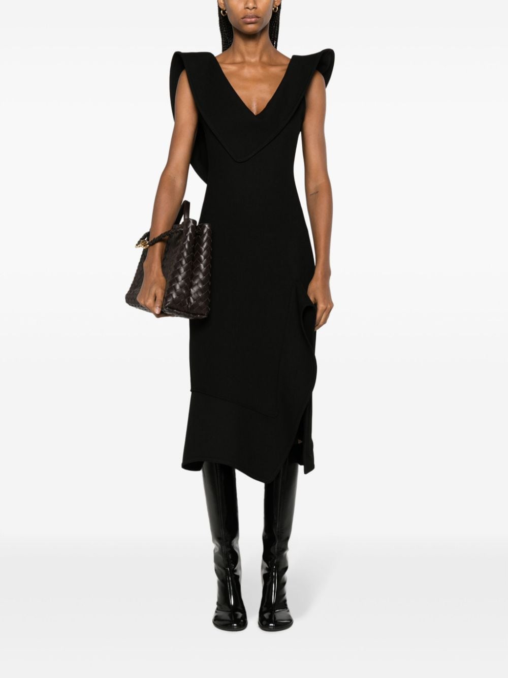 Bottega Veneta Gestructureerde midi-jurk - Zwart