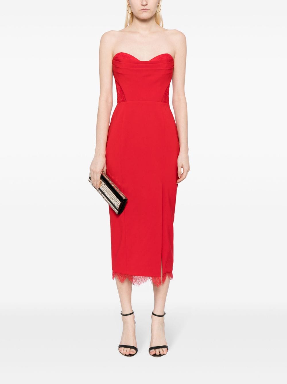 Marchesa Notte Strapless jurk met detail van kant - Rood