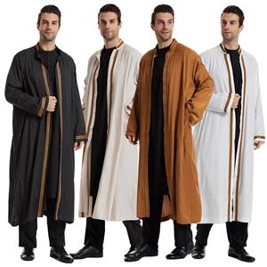 Become Beauty Designer Spring Summer Men's Casual Solid Color Long Sleeve Shirt Loose Round Neck Robe