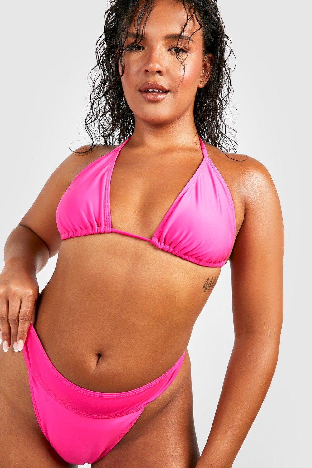 Boohoo Plus Hoog Uitgesneden Essentials Bikini Broekje, Bright Pink