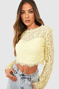 Boohoo Premium Kanten Crop Top, Yellow