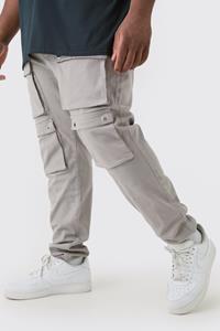 Boohoo Plus Fixed Waist Skinny Multi Cargo Pocket Trouser, Dark Grey