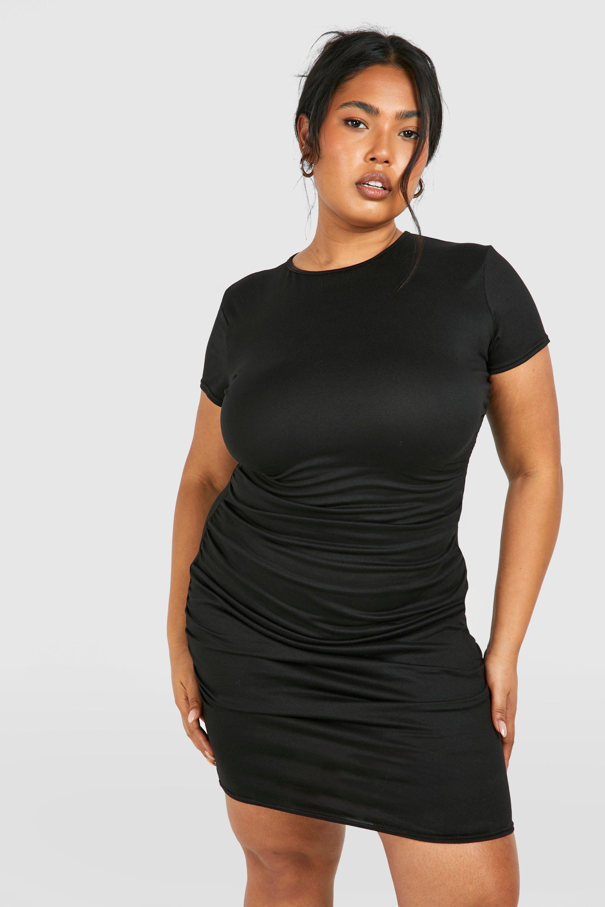 Boohoo Plus Jersey Ruched Bodycon Dress, Black