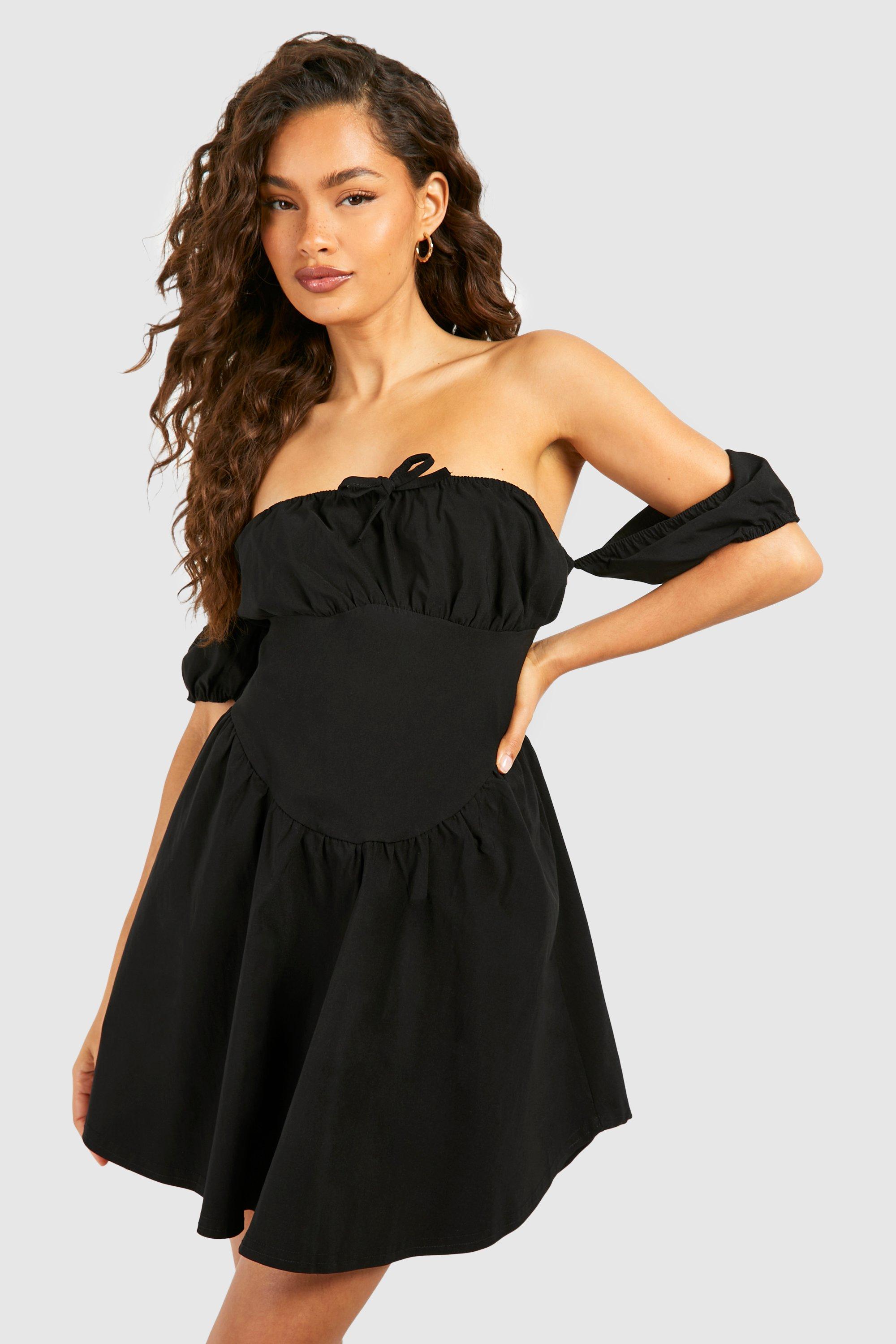 Boohoo Bengaline Milkmaid Mini Dress, Black