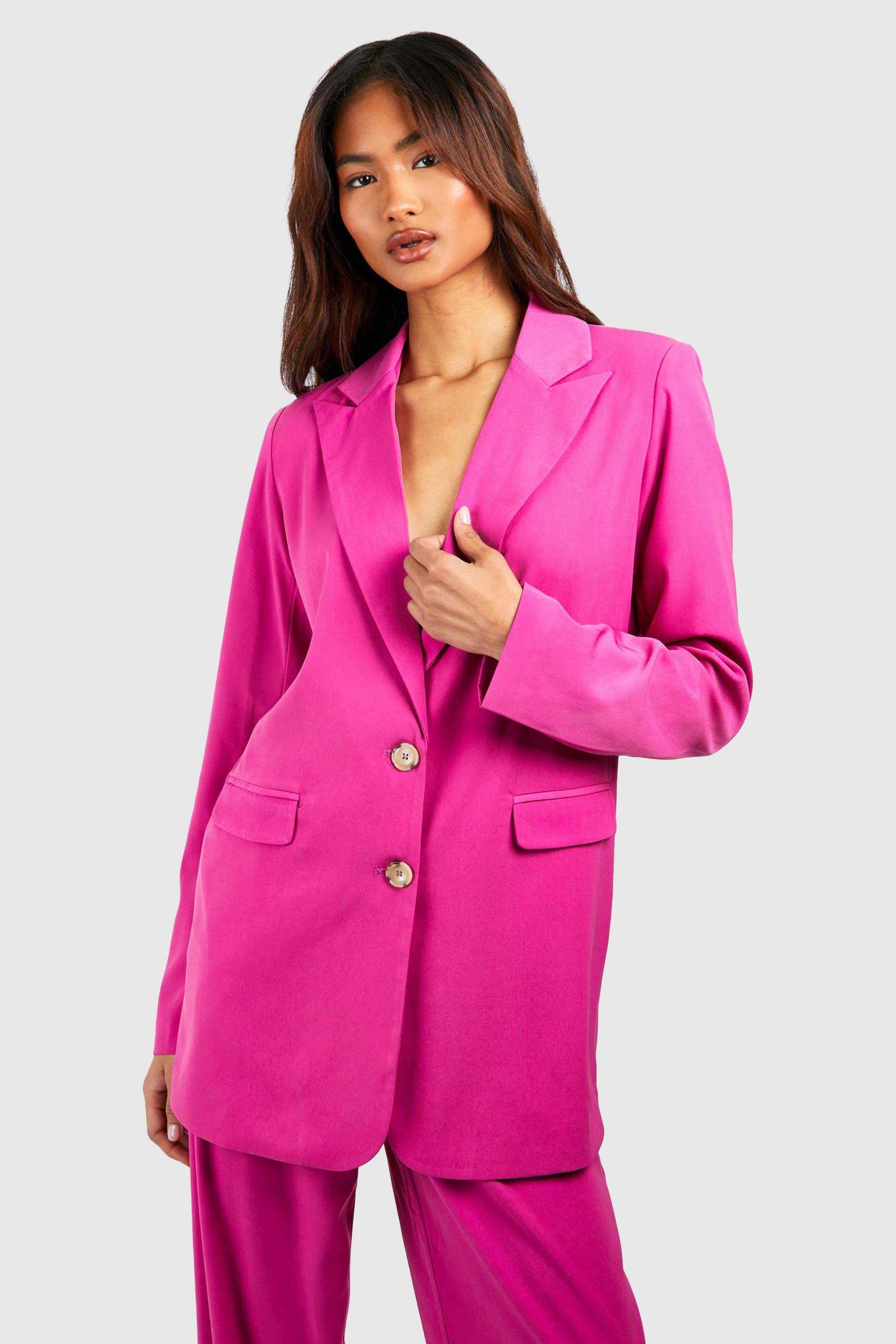 Boohoo Tall Woven Contrast Button Oversized Blazer, Pink
