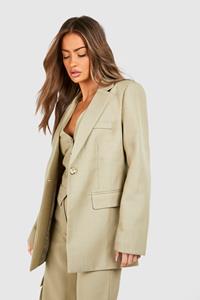 Boohoo Textured Relaxed Fit Blazer, Sage