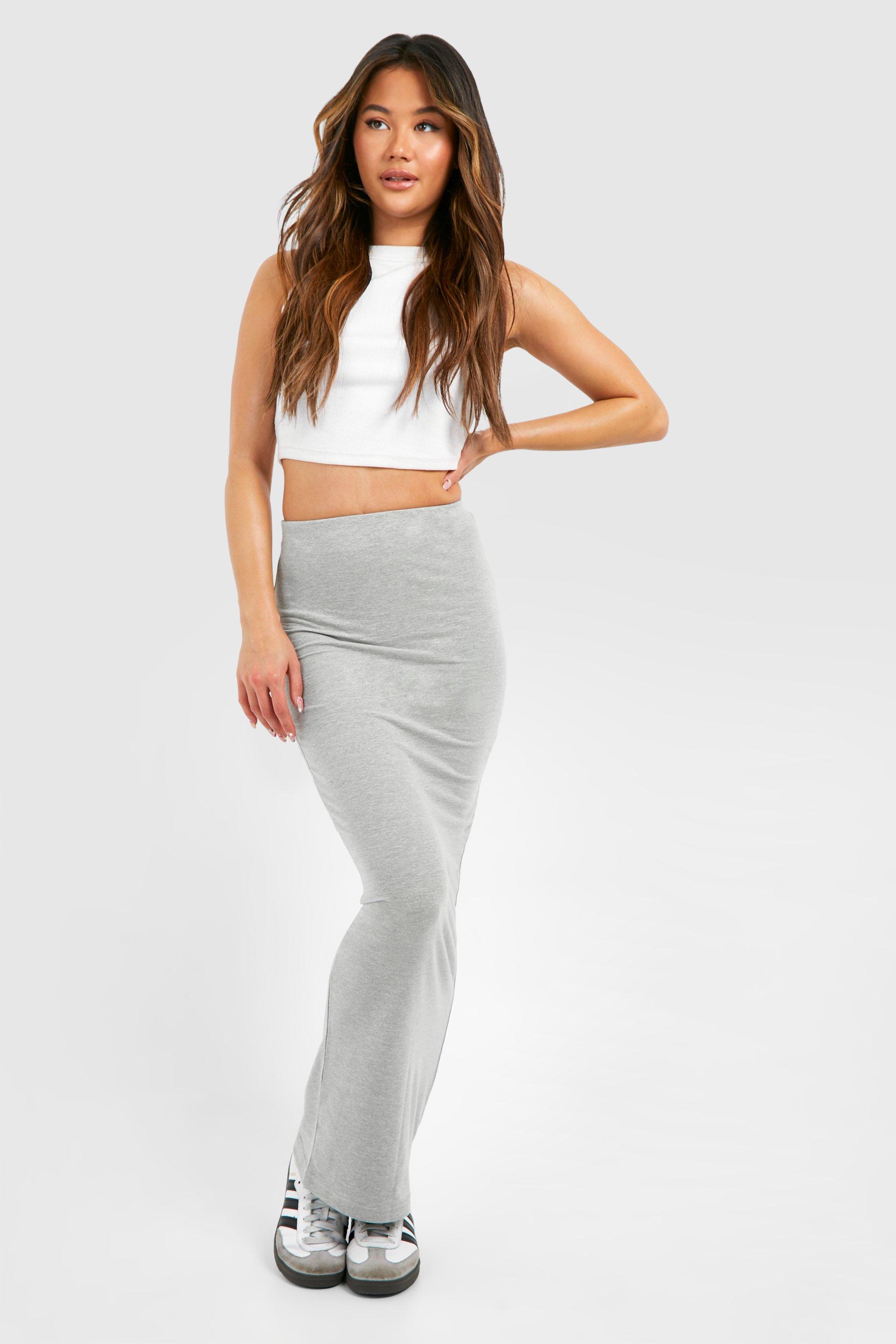 Boohoo Cotton Jersey Maxi Skirt, Grey Marl