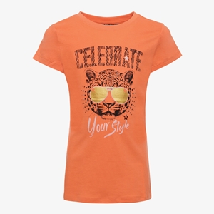 TwoDay meisjes T-shirt met tijgerkop oranje