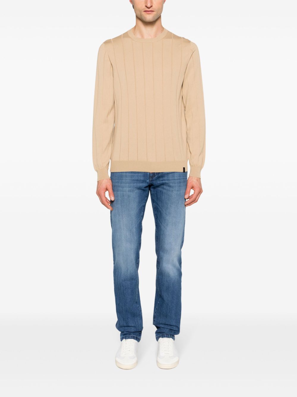 Fay wide-ribbed cotton jumper - Beige