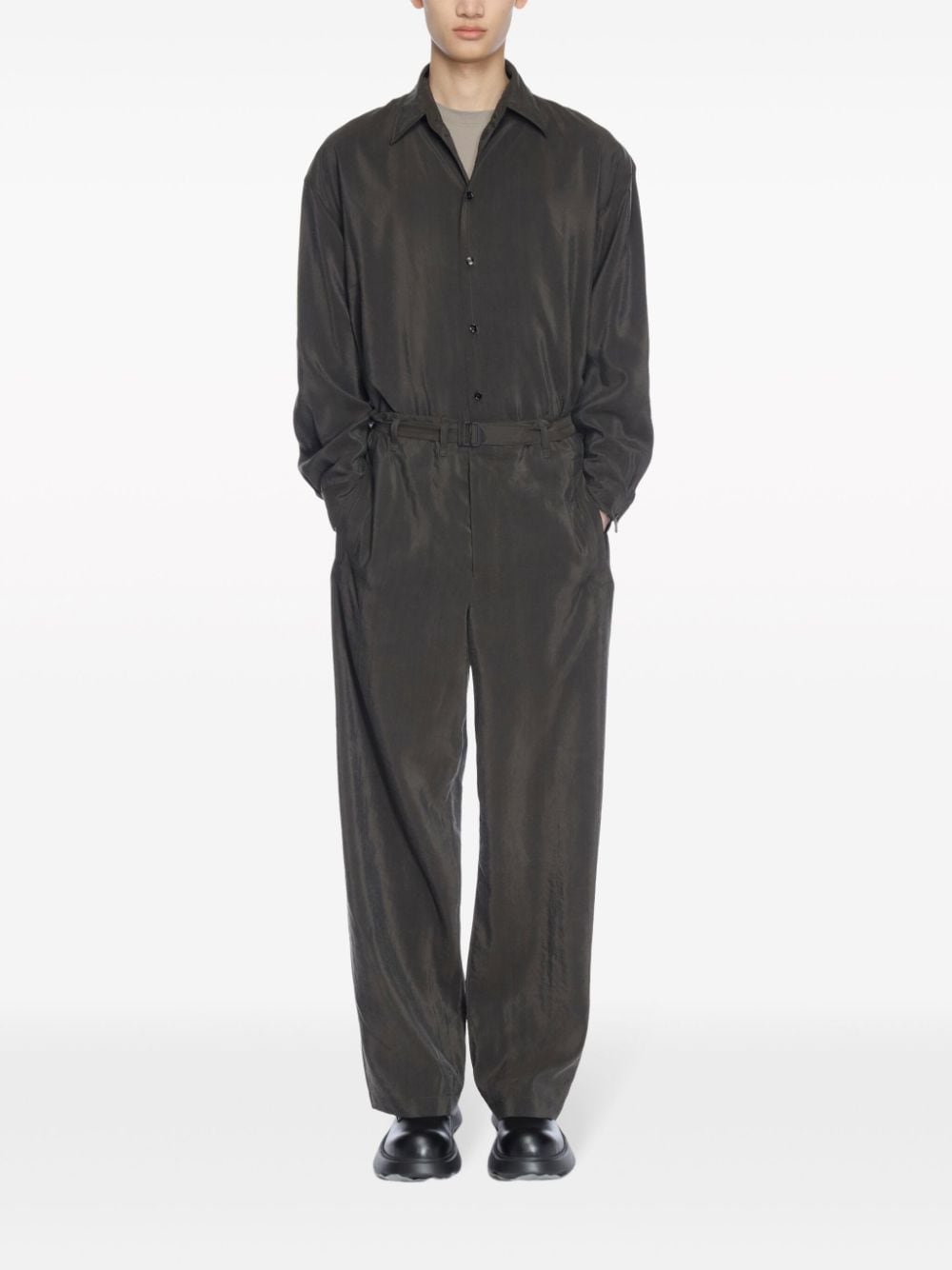 LEMAIRE belted straight-leg trousers - Grijs