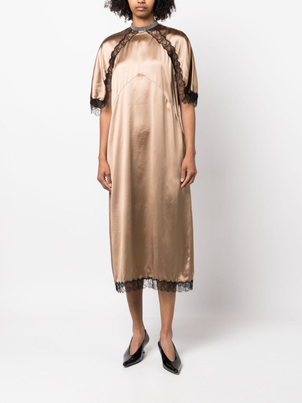 Fabiana Filippi Midi-jurk met kanten afwerking - Bruin