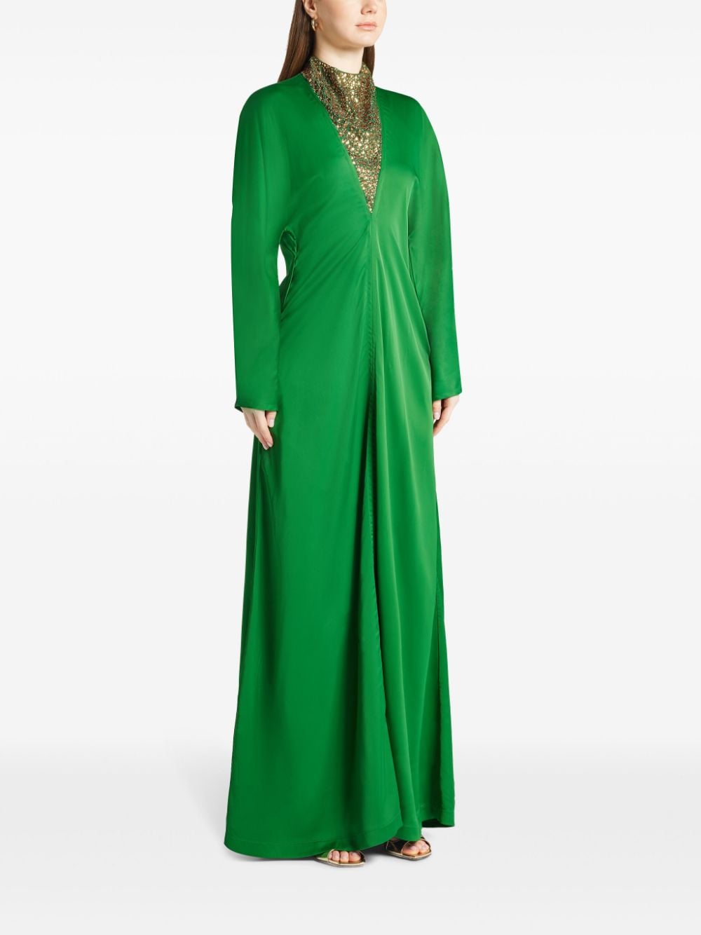 Ferragamo stone-appliqué long-sleeved gown - Groen