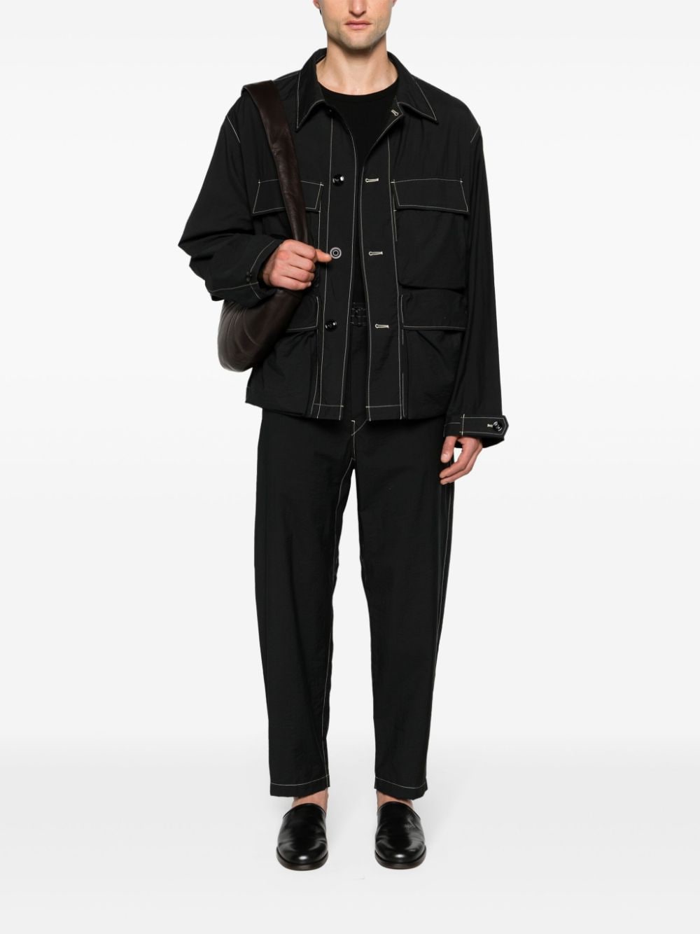 LEMAIRE contrast-stitching belted trousers - Zwart