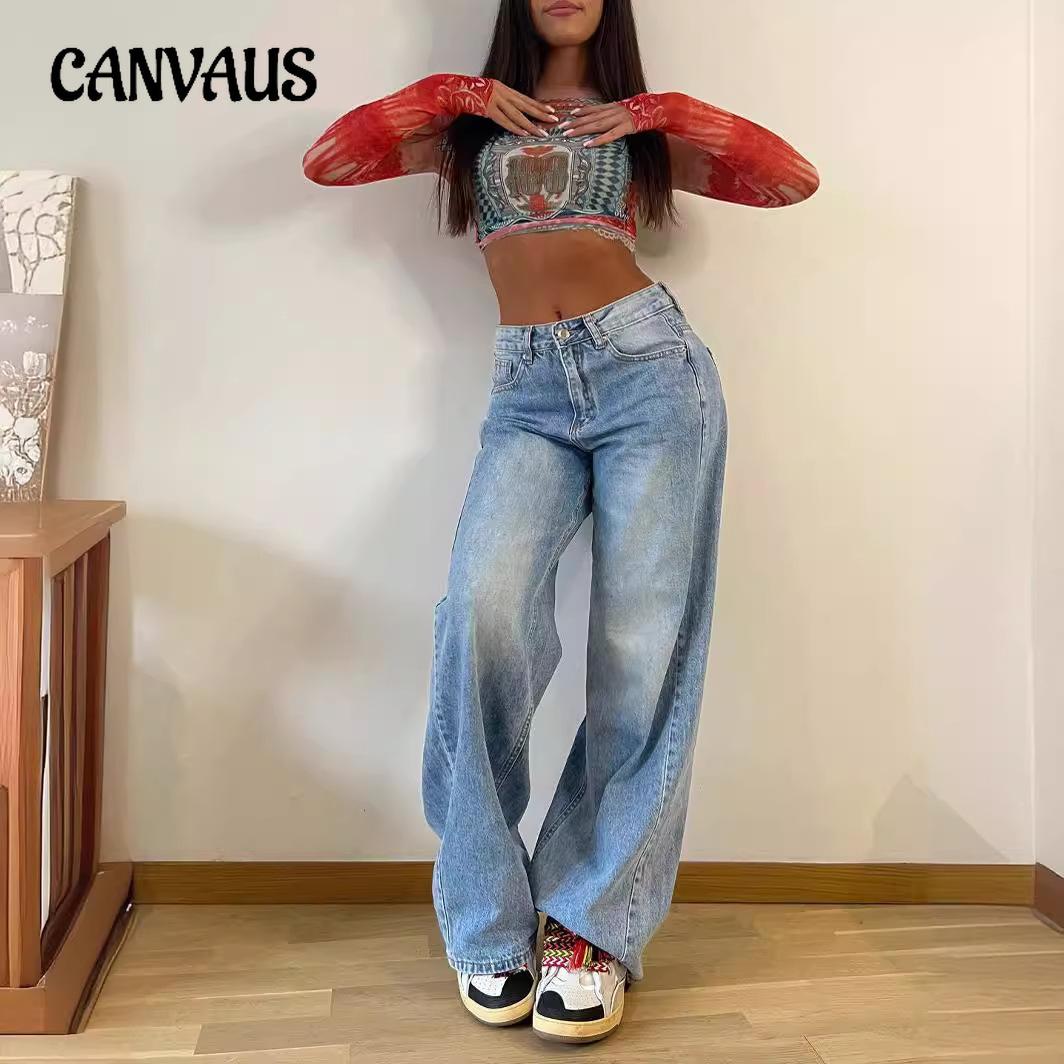 CANVAUS Spring Summer Autumn Women's Jeans Vintage Long Wide Leg Pants Loose Wide Leg Jeans High Waist Trousers