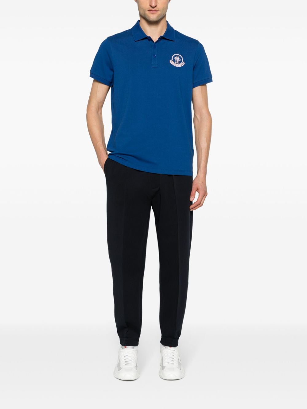 Moncler logo-embroidered cotton polo shirt - Blauw
