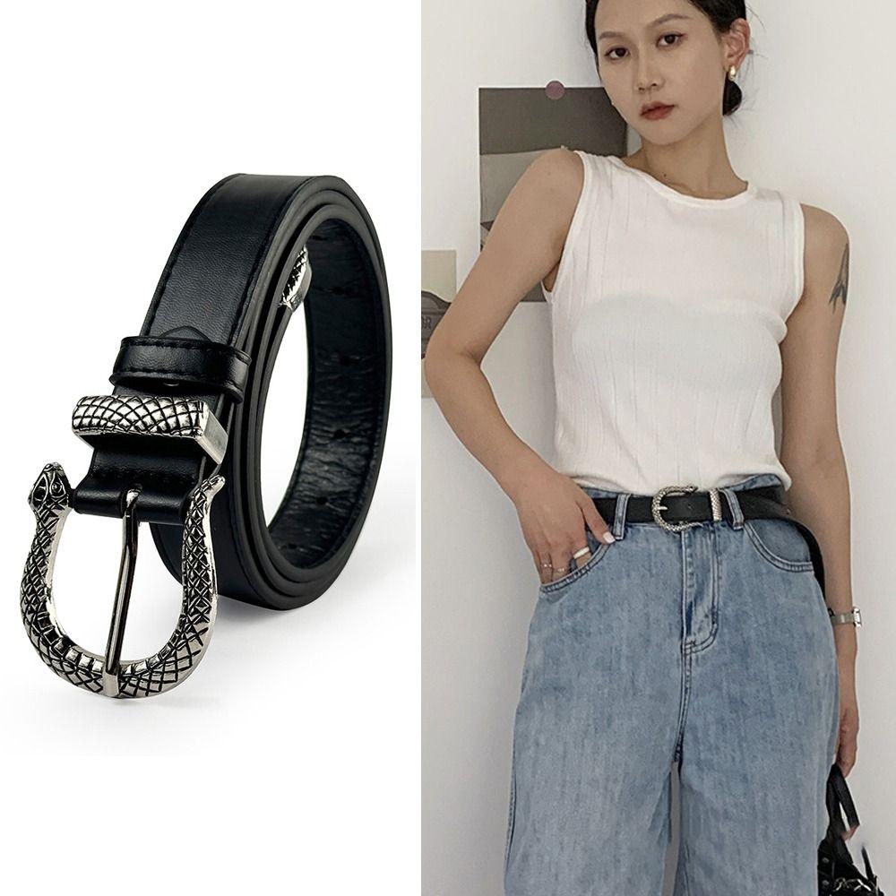 SHrunxin Luxury Design Snake Pin Buckle Waistband Casual Jeans Belt Women Serpentine Leather Belt