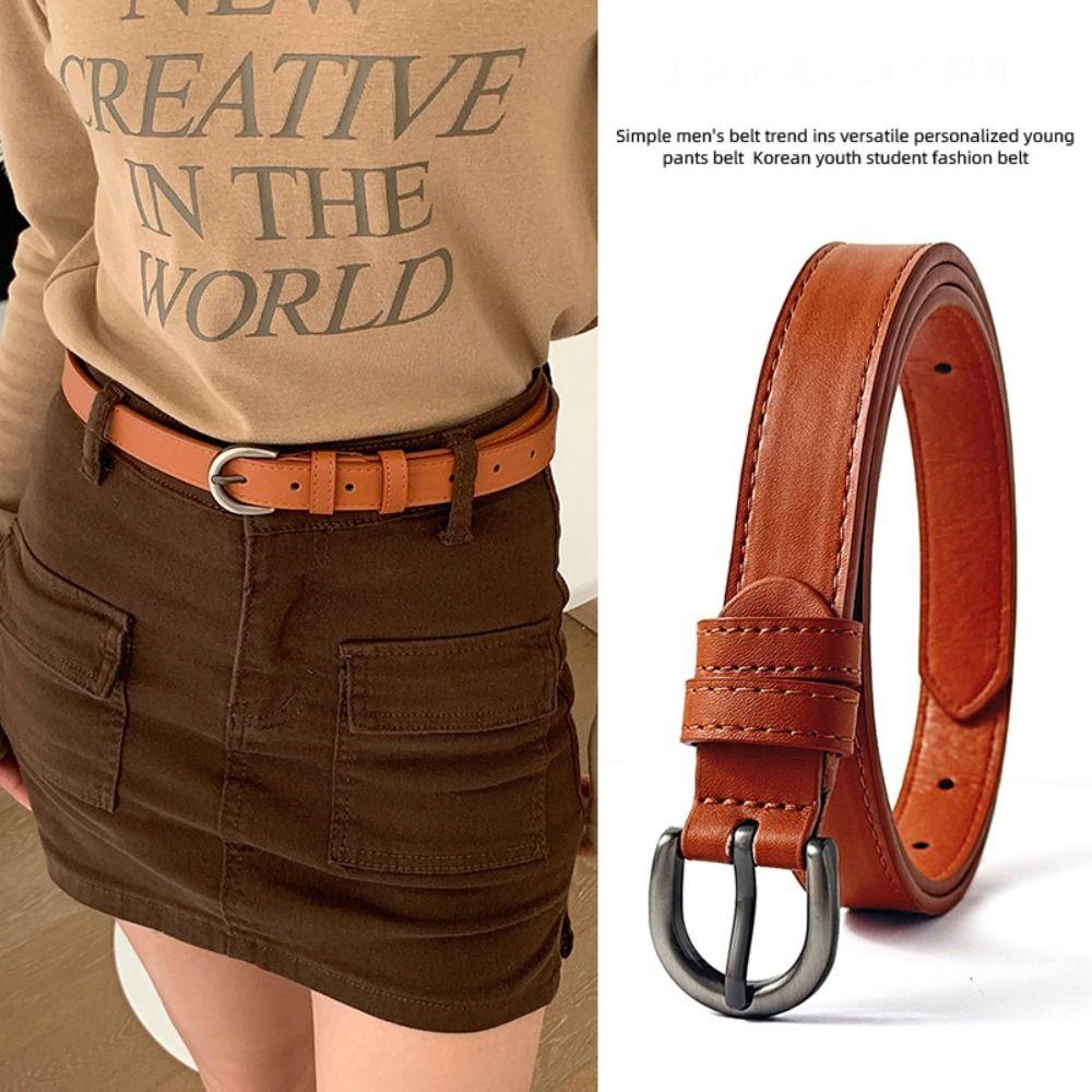 ZJzedong Versatile Leather Belt Casual Jeans Belt Women Thin Waist Strap