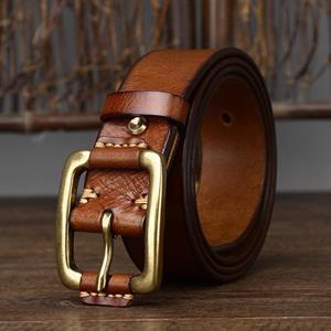L.RIDING PULO Belt Korean Style Simple and Fashionable Genuine Leather Pure Cowhide Retro Copper Buckle Work Jeans Belt