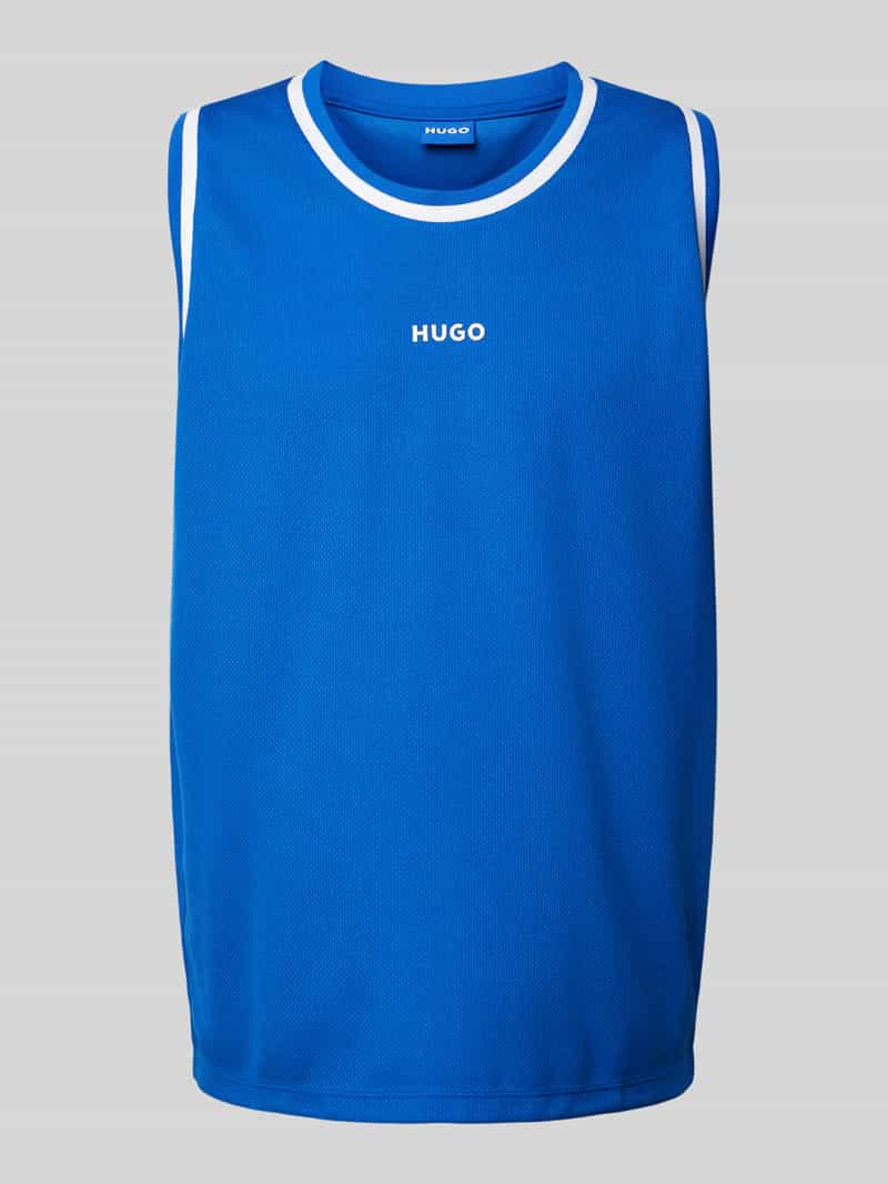 Hugo Blue Tanktop met labelprint, model 'Naximos'