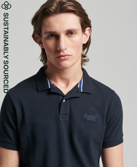 Superdry Male Essential Piqué Poloshirt van Biokatoen met Klassieke Pasvorm Blauw