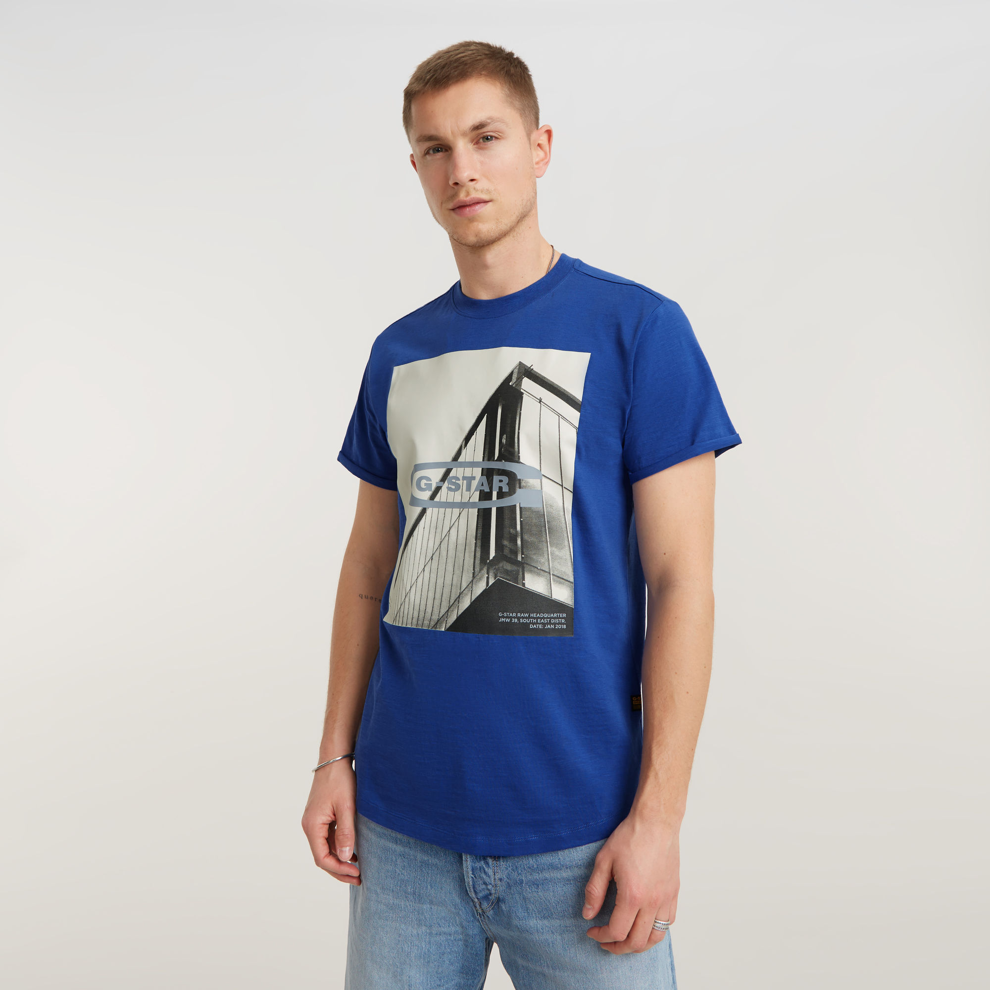 G-Star RAW HQ Oldskool Logo Lash T-Shirt - Midden blauw - Heren