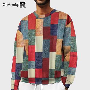 ChArmkpR Heren Pliad Color Block Patchwork Sweatshirt met lange mouwen