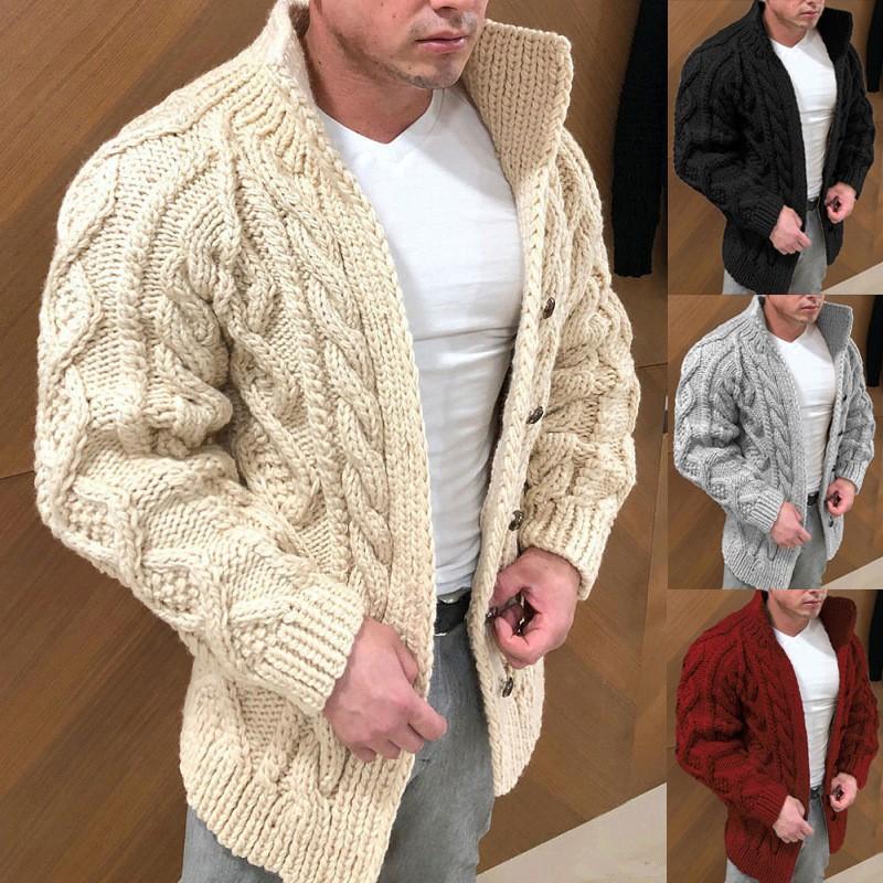 Living Mall Men's Sweater Cardigan Heavy Duty Long Sleeve Standing Collar Twisted Jacquard Casual Men's Wear