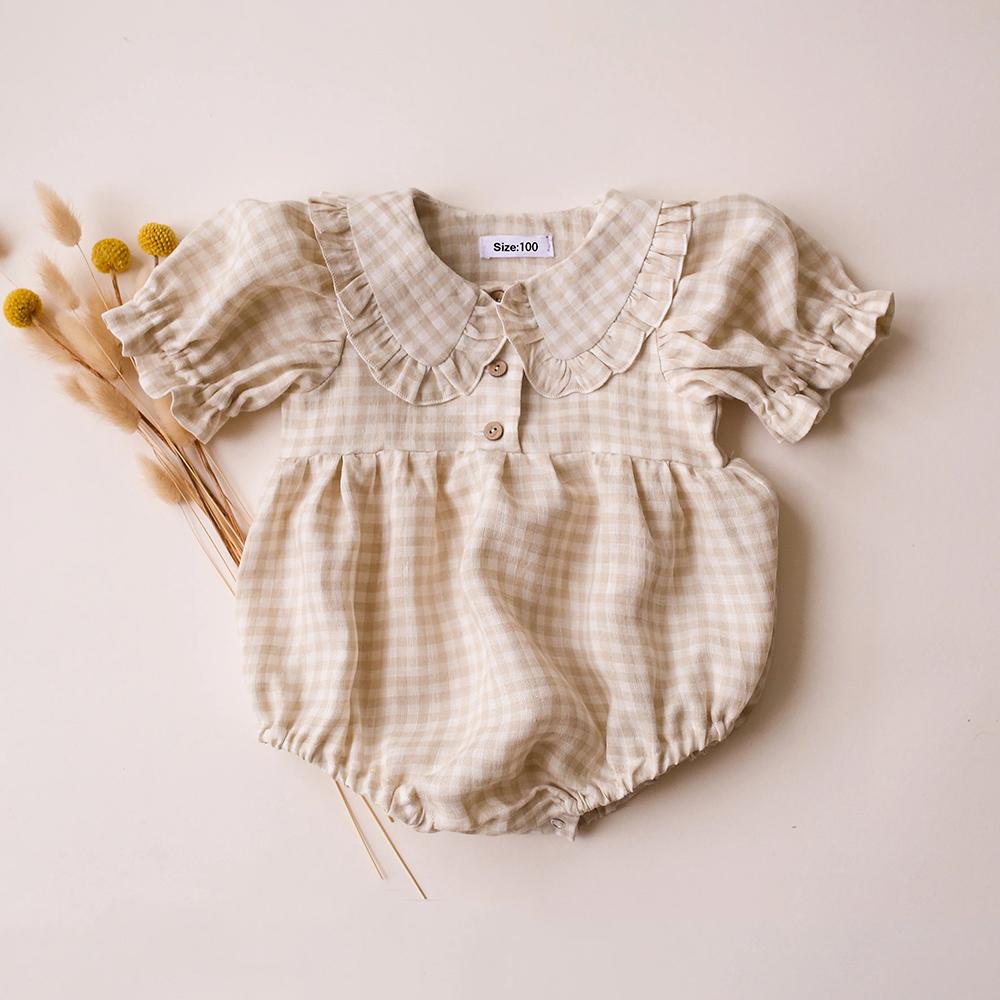 Hipapa New Summer Vintage Baby Girl Bodysuit Turndown Collar Short Sleeve Clothes 0-24months Baby Jumpsuits