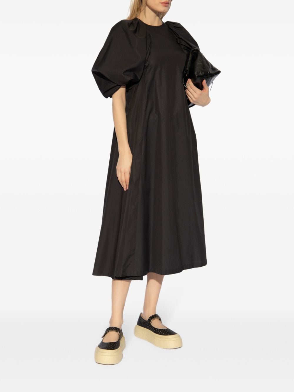 Noir Kei Ninomiya puff-sleeve midi dress - Zwart