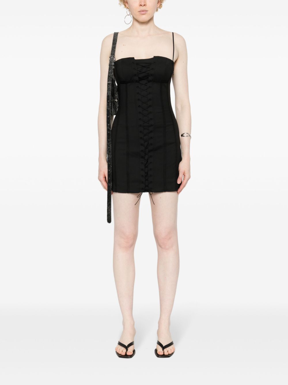 MISBHV Lara lace-up mini dress - Zwart