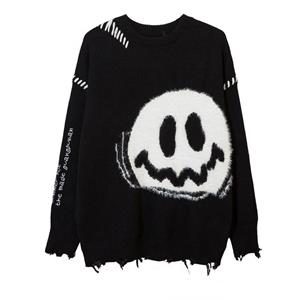 NICE2CU Punk Smiley Knitted Sweater Autumn Oversize Loose Men's Jumper Casual Hip Hop Street Long Sleeve Pullover