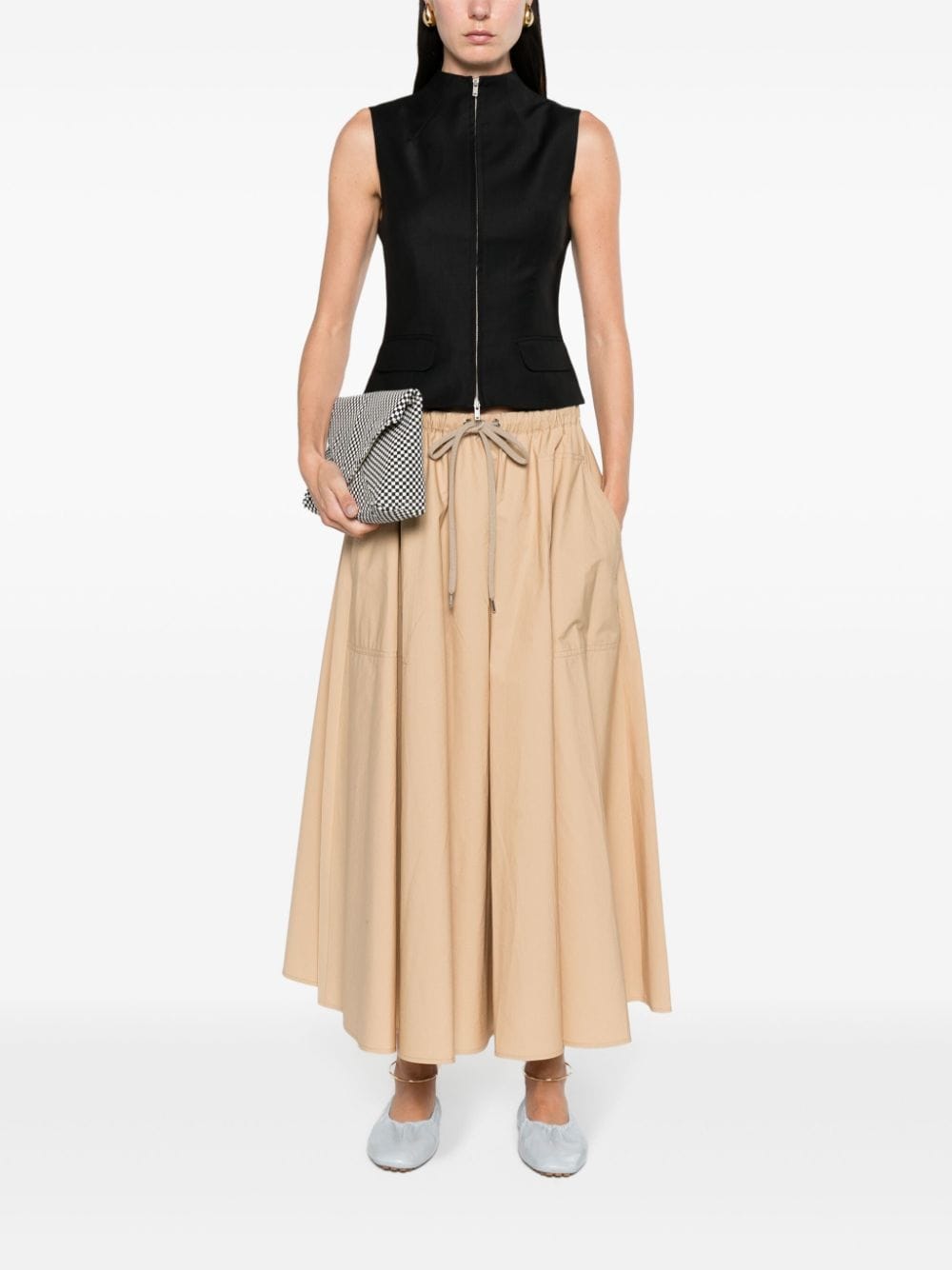 Moncler A-line midi cotton skirt - Beige