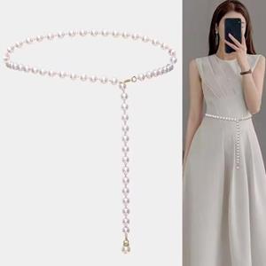 Home Gadgets Pearl Chain Belt for Women Fashion Single Layer Waist Chain Retro Faux Pearl Belt Dress Accessory Adjustable Waist Chain