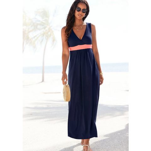 Lascana Maxi-jurk met gekleurde inzet en v-hals, zomerjurk, strandjurk