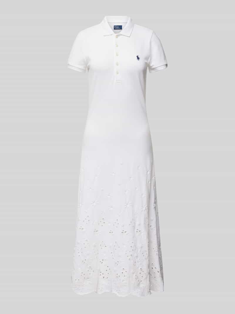 Polo Ralph Lauren Midi-jurk met polokraag en gebloemd kant
