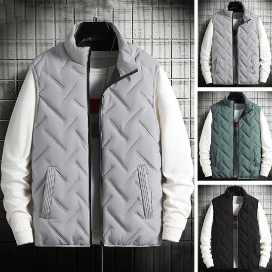 Selling Clothing Warm Men Sleeveless Jacket Zipper Solid Color Casual Vest Winter Cotton-Padded Thickened Stand Collar Vest Coat