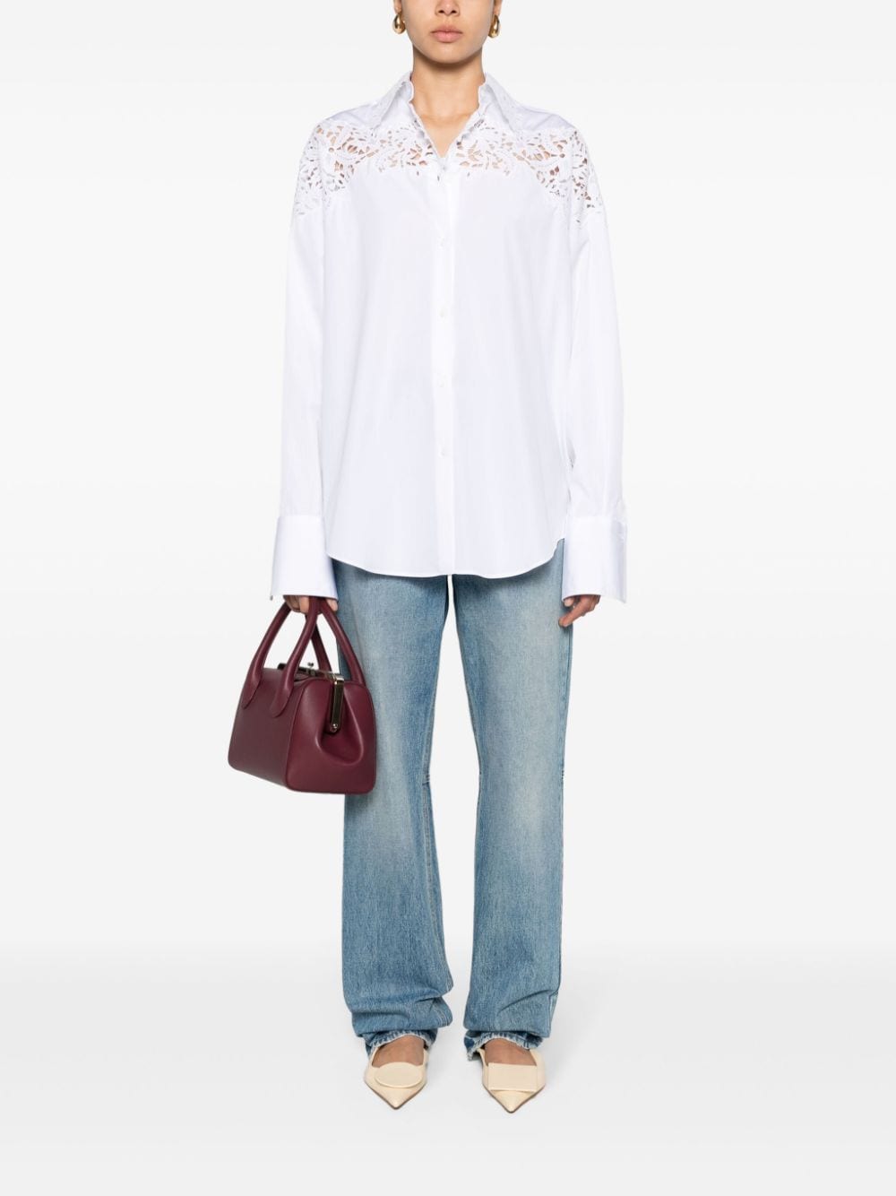 Ermanno Scervino Popeline blouse met kanten vlakken - Wit