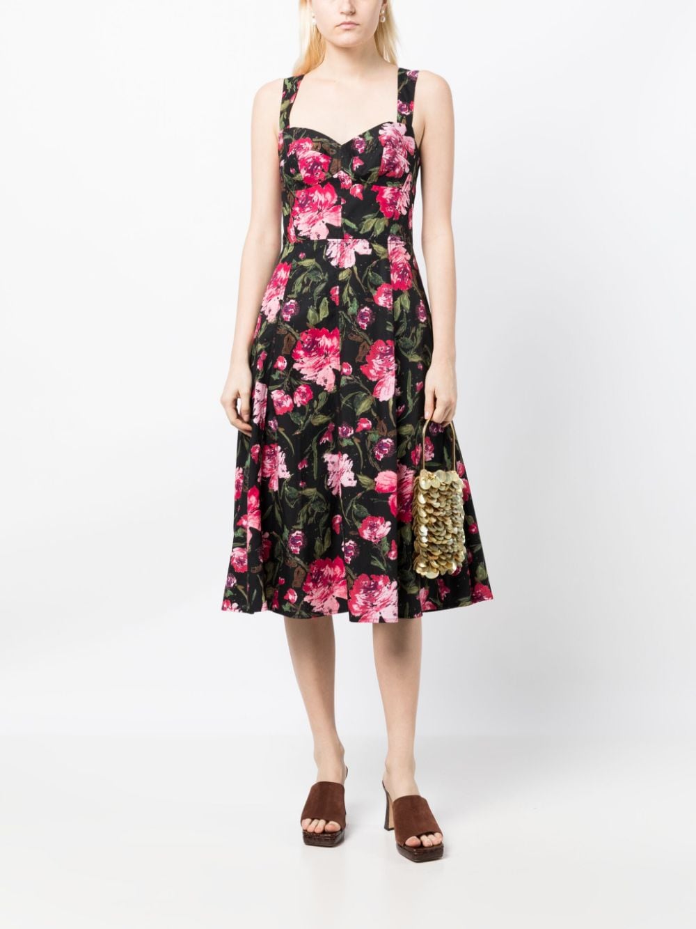 Marchesa Rosa Midi-jurk met bloemenprint - Zwart