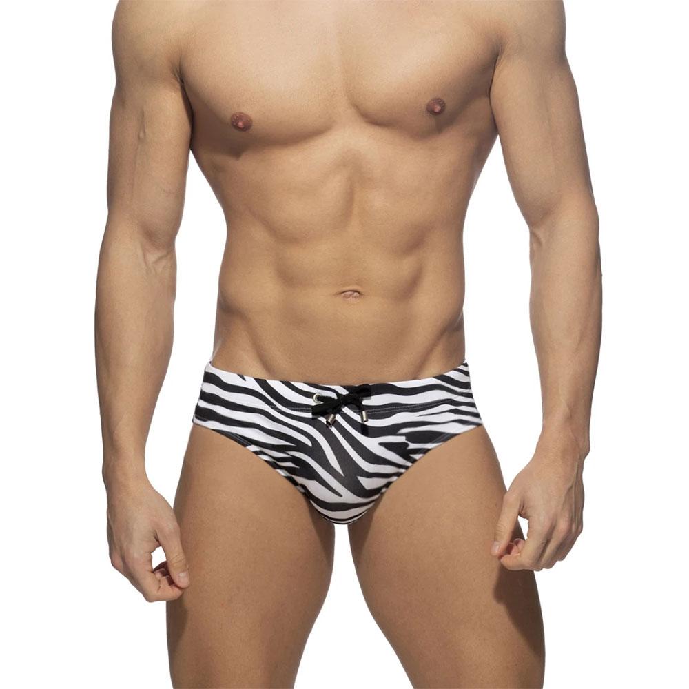 UXH Fashion Men Swim Briefs Black Zebra Low Waist Tight Fit Sexy Swimwear Beach Wear Tanning Surfing