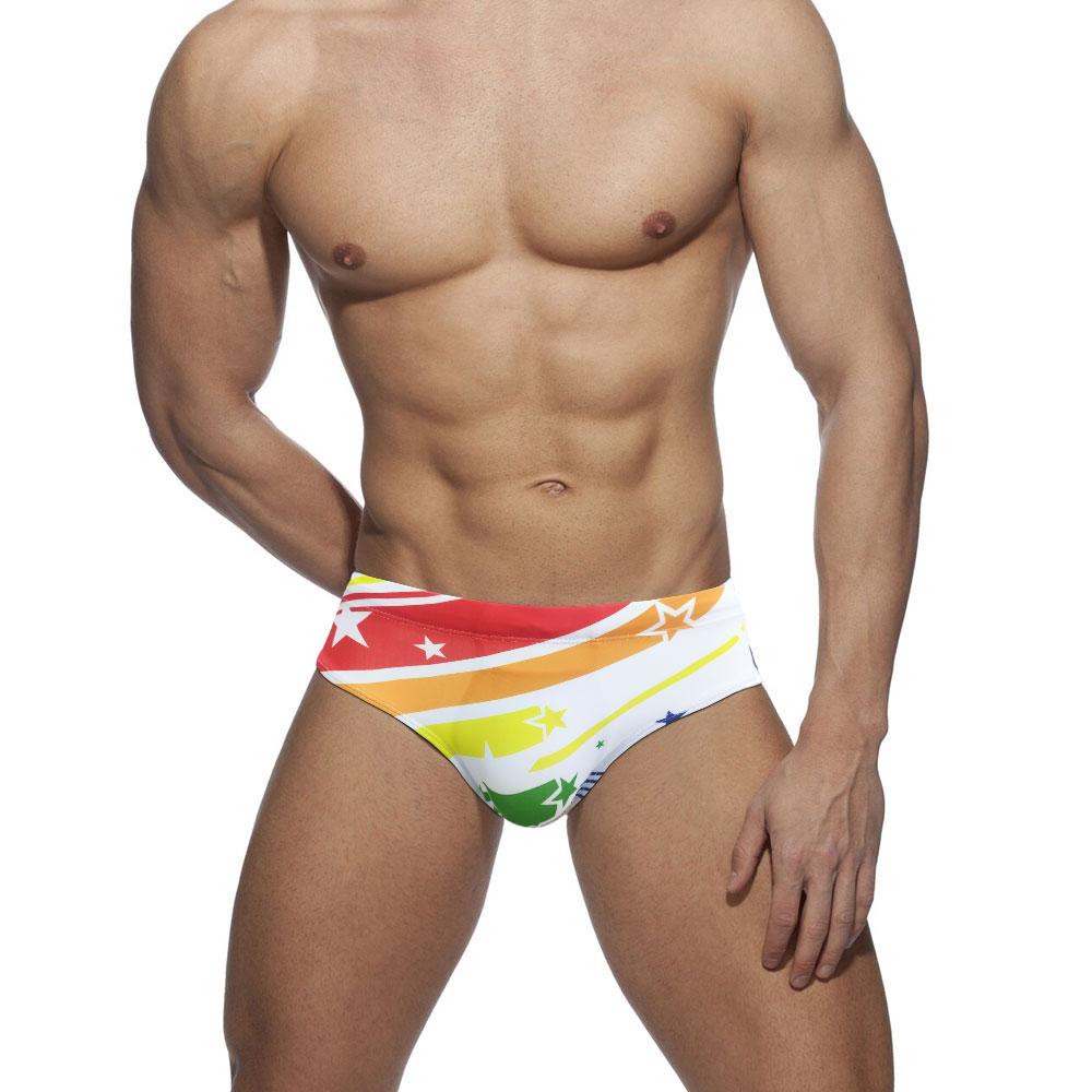 UXH Fashion Pride Stripe Bikini Rainbow Men's Brief Sexy Swimsuit for Men Surfing Swimwear Low-Rise